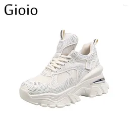 Casual Shoes Woman Breathable Chunky Sneakers Daddy Women 2024 Spring Thin Thick Soles Rhinestone Fashion