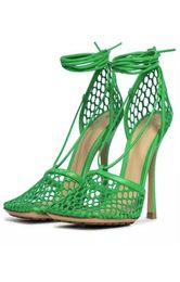 Dress Shoes Net Mesh Thin High Heel Sandals Women Square Toe Ankle Strappy Sandalias Summer Sexy Party Nightclub Shoe6449798