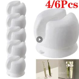 Heads 4/6Pcs Toothbrush Holder Wall Mounted Suction Cup Electric Punch Free Cute Collection Rack Hook Storage Rack Toothpaste Racks