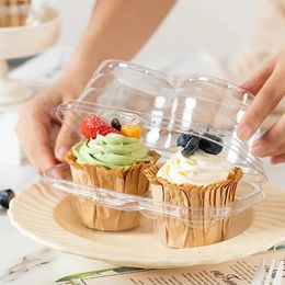 Take Out Containers 20pcs Plastic Disposable Individual Cupcake Clear Stackable Carrier Holder Double Compartment