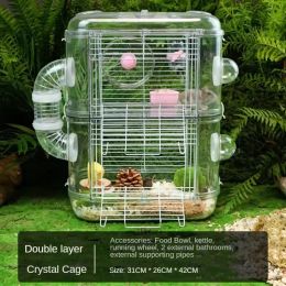 Cages Hamster Cage Full Transparent Rat Nest Double Layer Luxury Easy to Clean Golden Bear Pet Cage Large Hamster Nest