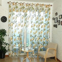 1pc Peony Tulle Curtain For Kitchen Door Window Living Room Bedroom Jacquard Sheer Voile Yarn Sheer Curtains y240416
