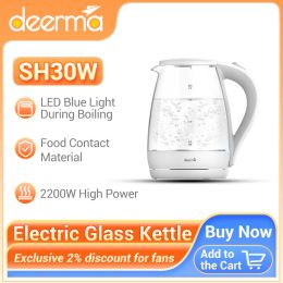 Kettles Deerma SH30W 1.7L Transparent Electric Glass Kettle Heat Resistant Glass Teapot Electric Kettles with Light Kitchen Appliances