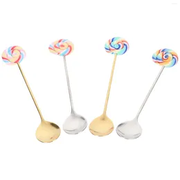 Spoons 304 Stainless Steel Spoon Cute Lollipop Coffee Stirring 4pcs Espresso Stirrer Long Handle