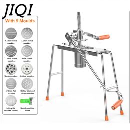 Makers JIQI Stainless Steel Noodles Maker Manual Pasta Pressing Machine Hand Crank Cutter Household Spaghetti 9 Changeable Dough Moulds