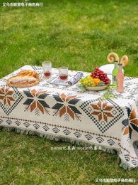 Outdoor Camping Table Cloth Ethnic Style Cotton and Hemp Mat American Nordic High End Light Luxury Fabric Waterproof Bohemian