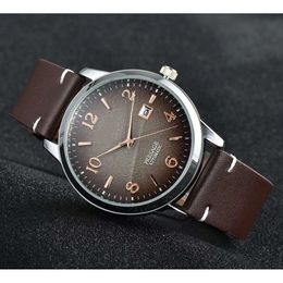 2021 Regular Pointer Brown Men's Quartz Leisure Needle Buckle Round Watch