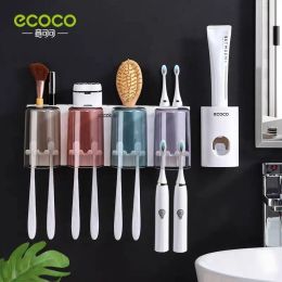 Heads ECOCO Multifunctional Toothbrush Holder With Cups Toothpaste Dispenser Wall Mount Storage Rack Tools Set Bathroom Accessories