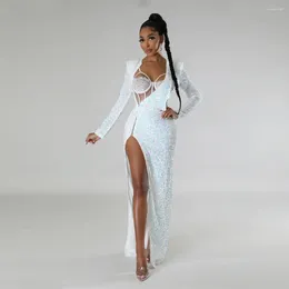 Work Dresses 2024 Luxury Designer Young Sexy Club Diamonds Solid Full Sleeve Long Dress 1 Piece Underwears Skinny Women 2 Set