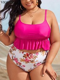 Women's Swimwear VigoJany 2024 Strapped 2 Piece Plus Size Bikini Women Verge Push Up Large Big Swimsuit Backless High Waist Chubby Bathing