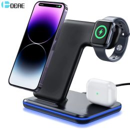 Chargers 15W Fast Wireless Charger Stand For iPhone 15 14 13 12 11 XR X 8 3 in 1 Charging Dock Station for Apple Watch 8 7 SE Airpods Pro