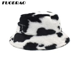 FUODRAO New Winter Cow Bucket Hat Women Faux Fur Girl Hat Fashion Warm Panama Outdoor Fisherman Cap Men 3Colors M135 2011024418205