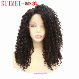 Lace headband synthetic wig dark brown small curly long hair lace front