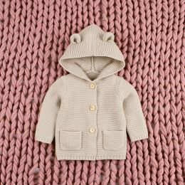 Sweaters New Autumn Winter Sweaters Baby Boys Girls Cartoon Cardigan Ears Clothing Newborn Knitted Jackets Hooded Long Sleeve Baby Coat