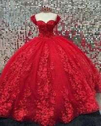 Luxury Red Flower Appliques Quinceanera Dresses Glitter Sweetheart Vestidos De XV Anos Lace Up Plus Size vestidos de 15 quinceanera