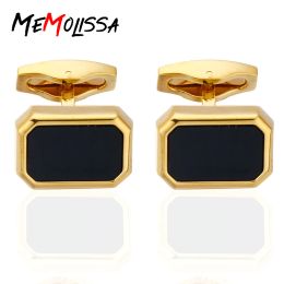 Links MeMolissa Quality Black Gem Square French Cufflinks Gold Colour Cuff Links for mens gemelos bouton manchette