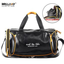 Bags High Quality Leather Travel Bags Large Capacity Luggage Duffle Gym Sports Bag With Shoes Pocket Casual Fashion Handbag XA689ZC