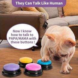 Whistles 4PCS Pet Recording Button Training Buzzer Pet Toys Pet Supplies No Battery (Pink+Blue+Yellow+purple)