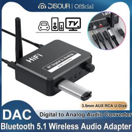 Adapter DAC Bluetooth 5.1 Audio Receiver Digital to Analogue Converter 3.5mm AUX RCA UDisk Optical Jack Stereo Wireless Adadper For PC TV