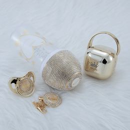MIYOCAR personalized gold bling baby bottle pacifier and pacifier clip pacifier box set BPA free 240409