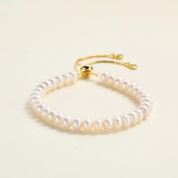 Strands HENGSHENG Copper Chain Natural Freshwater White Pearl Bracelet Bread Bead Trendy Simple Fine Jewelry For Women Girls Gifts Daily