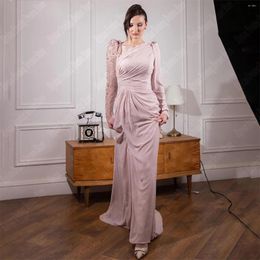 Party Dresses Pink Round Neck Women Evening Lace Beaded Design Prom Gowns 2024 Long Sleeves Elegant Retro Princess Vestidos De Noche