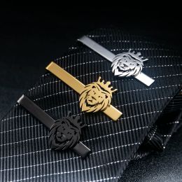 Clips Tangula Punk Crown Lion Tie Clip Stainless Steel Mens Animal Hip Hop Party Accessories Necktie Clamp for Groom Wedding Jewellery