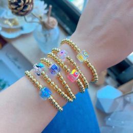 Strands HERLOOK Clear Square Drip Oil Evil Eye Bracelet Wholesale Jewellery for Women 2023 Gold Plated Beads Bracelets Y2K Accessories