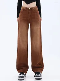 Women's Jeans High Waist Brown Womens Loose 2024 Autumn Fashion Y2K Wide Leg Denim Trousers Retro Casual