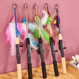 Rods Pet Cat Toy Stick Feather Wand Toys Interactive Fishshaped Telescopic Fishing Rod Cat Teaser Toy Supplies Random Color