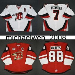 Kob Weng New Mens Womens Kids ECHL Rapid City Rush 7 Winston Day Chief 88 Ryan Walters Embroidered White Red Cheap Hockey Jerseys Goalit Cut