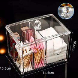 Bins Acrylic Cotton Swab Box Cosmetic Cotton Portable Plastic Storage Boxes Crystal Cosmetic Storage Box with Lid Makeup Organizer