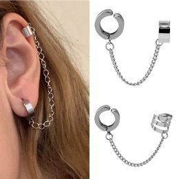 Earrings New Fashion Punk Stainless Steel Clip Earring for Teens Women Men Ear Cuffs Street Cool Jewellery 1Pcs Silver Colour Chain Ear Stud