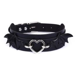 Necklaces Black Leather Bat Wings Choker Necklace For Women Girls Goth Cute Heart Collar Gothic Jewelry Aesthetic Halloween Accessories