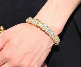 14K Gold Plated 125mm Men039s Baguette Tennis Bracelet Soild Real Iced Diamond Hip Hop Jewellery for Men Women gifts8178125
