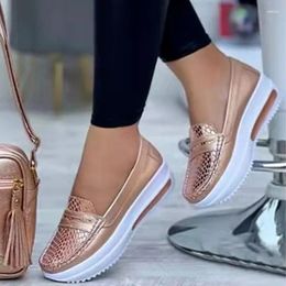 Casual Shoes 2024 Spring Fashion Sneakers Breathable Leather Slip-on Wedge Vulcanised Round Toe Flat Comfort Ladies Loafers