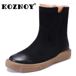 Boots Koznoy 3.5cm Cow Suede Genuine Leather Autumn Women Chunky Plush Spring Winter Ankle Soft Soled Flats Snow Booties Shoes