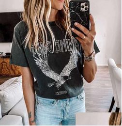 WomenS T-Shirt Super Chic Summer Round Neck Plover Cotton Womens Black Bing Eagle Print Tee Za Drop Delivery Apparel Clothing Tops T Dhnkt97
