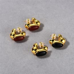 Stud Earrings French Fashion With Semi-Circular Inlaid Gemstone For Women Light Luxury Trend High-End Charm