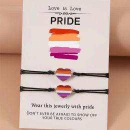 Strands Rainbow Love is Love Pride Heart Charm Braided LGBT Bracelet For Gay Lesbian Handwoven Adjustable Charm Friendship Jewelry Gift