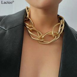Necklaces Lacteo Punk Multi Layered Gold Colour Chain Choker Necklace Jewellery for Women Hip Hop Big Thick Chunky Clavicle Chain Necklace