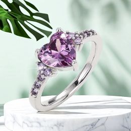 Bands Huitan Purple Heart Cubic Zirconia Rings for Women Unique Wedding Engagement Accessories Fancy Lady Gift Romantic Trendy Jewellery