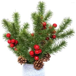 Decorative Flowers 2pcs Artificial Pine Needle Christmas Cone Flower Crafts Decor Red Berries Xmas Gift Box DIY Berry Stem