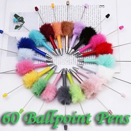 60Pcs Plush Beaded Pen Bead DIY Pen Plastic Beadable Pen Bead Pen School Office Writing Supplies Stationery Wedding Gift 240422