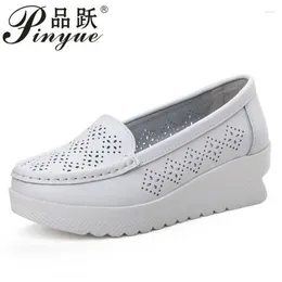 Casual Shoes 4cm Fashion Cutout Women Summer Split Leather Moccasins For Flat White Creepers Platform Sneakers 34 40