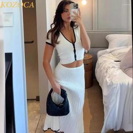 Work Dresses Kozoca 2 Pieces Sets Women Knit Crop Tops And Pleated Skirts Outfits Matching Casual Knitwear Slim Fit Female Dress
