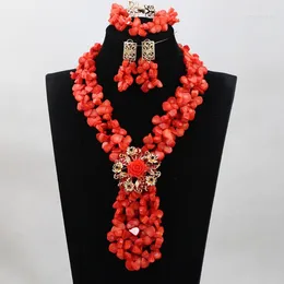 Necklace Earrings Set Trendy Full Coral Beaded Pendant Luxury Green Nigerian Beads Bridal 2024 ABH282