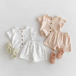 Clothing Sets 2024 Summer New Baby Short Sleeve Clothes Set Kids Girls Cotton Tops + Shorts 2pcs Pyjamas Suit Infant Outfits Toddler Nightwear H240423