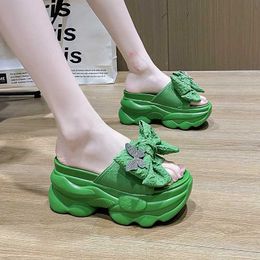 Slippers Shoes House Platform Women Heels Pantofle Slides Butterfly-Knot Fashion Soft High 2024 Luxury Flat Summer PU Wo H240423