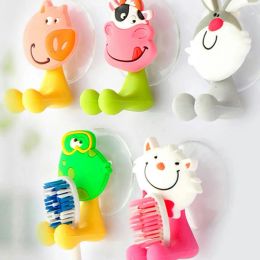 Heads Cartoon Animal Toothbrush Holder Wall Mounted Tooth Brush Storage Rack Nonslip Suction Cup Toothbrush Hanger Bathroom Organizer